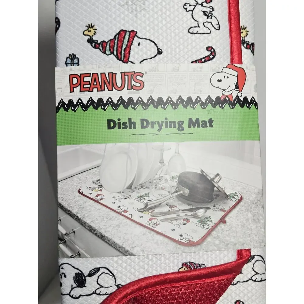 PEANUTS Snoopy Dish Drying Mat Gray 16”x18” Christmas Woodstock Bowl Candy New